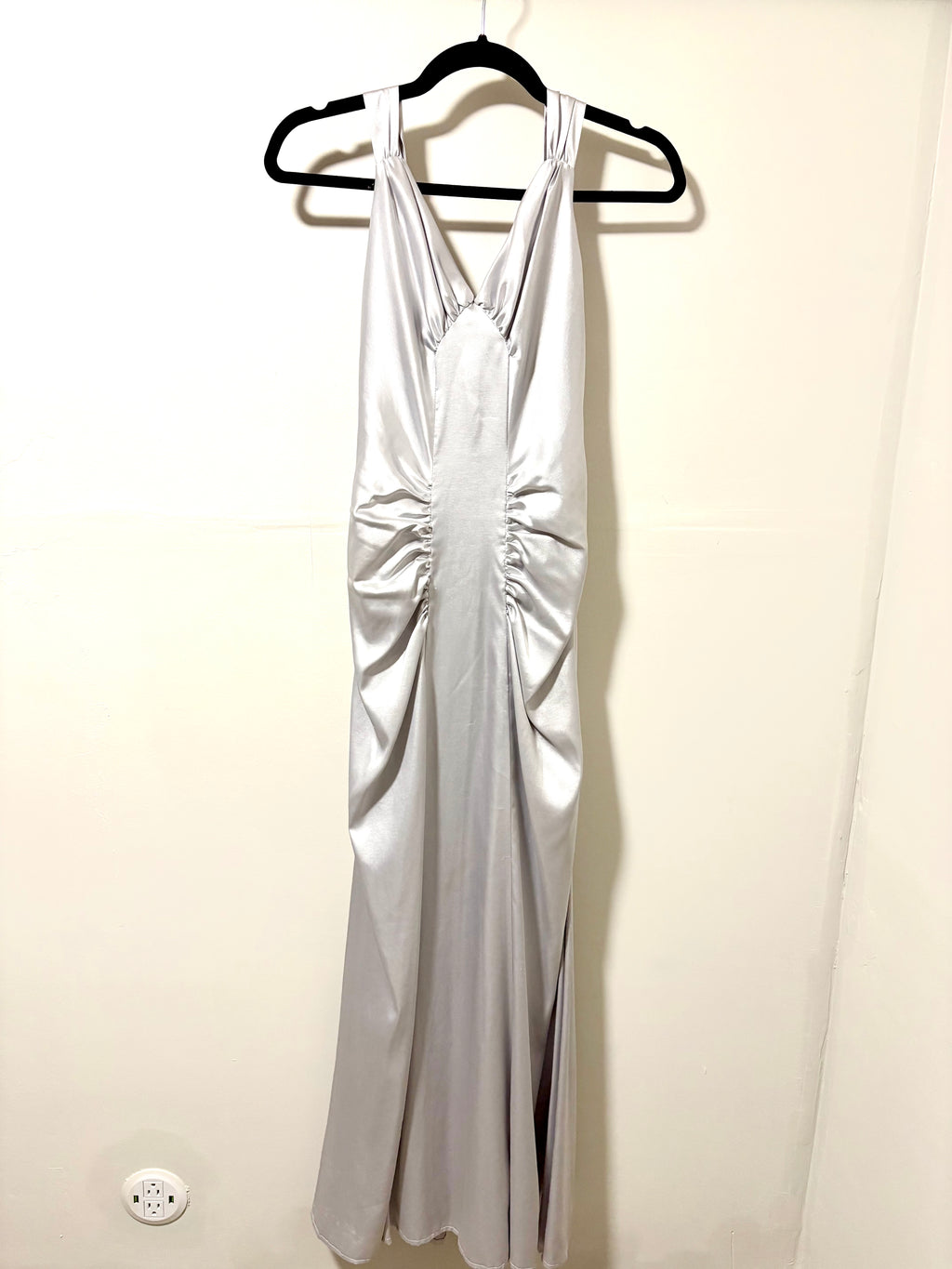 Silver Satin Formal Dress