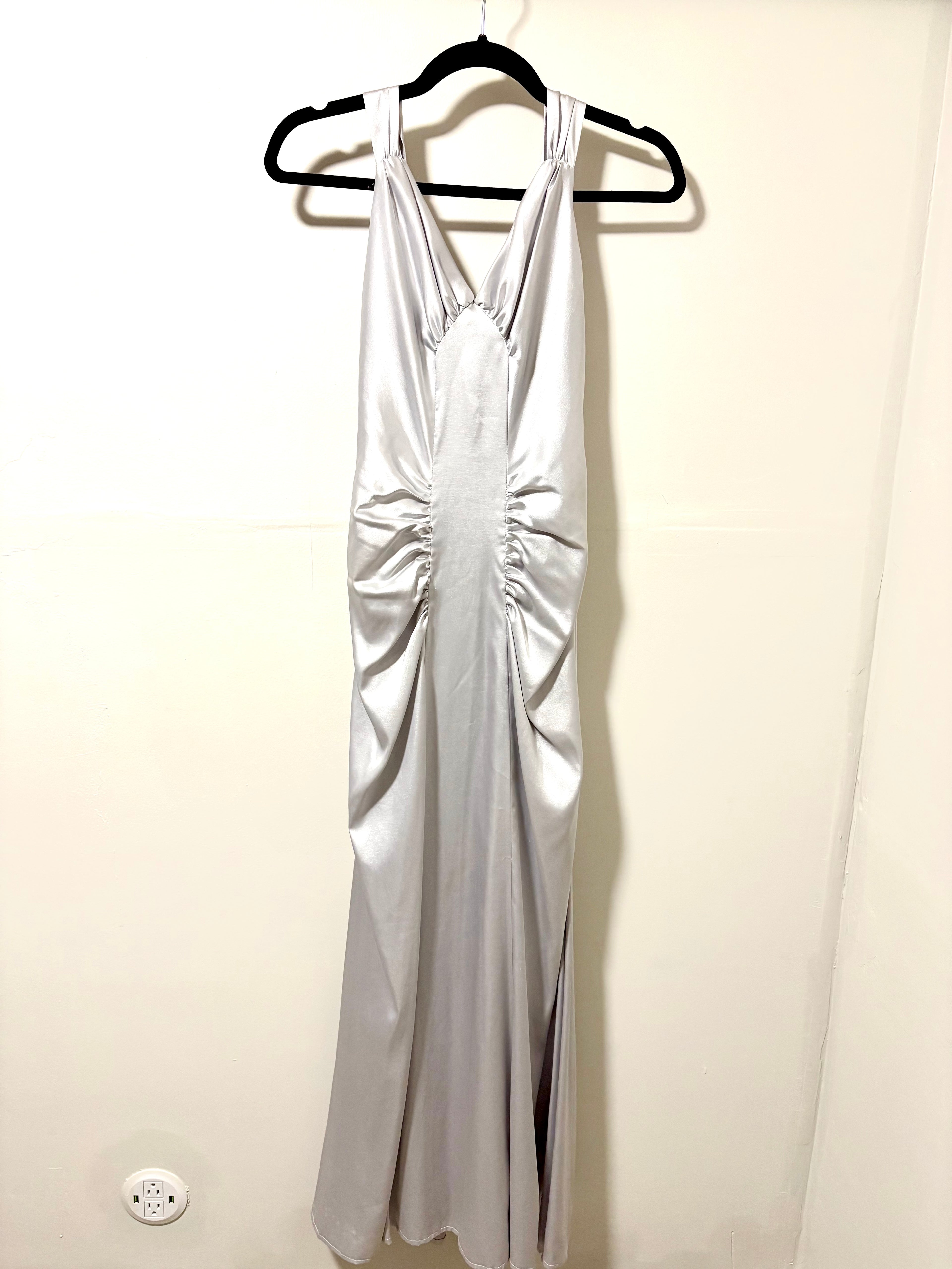 Silver Satin Formal Dress
