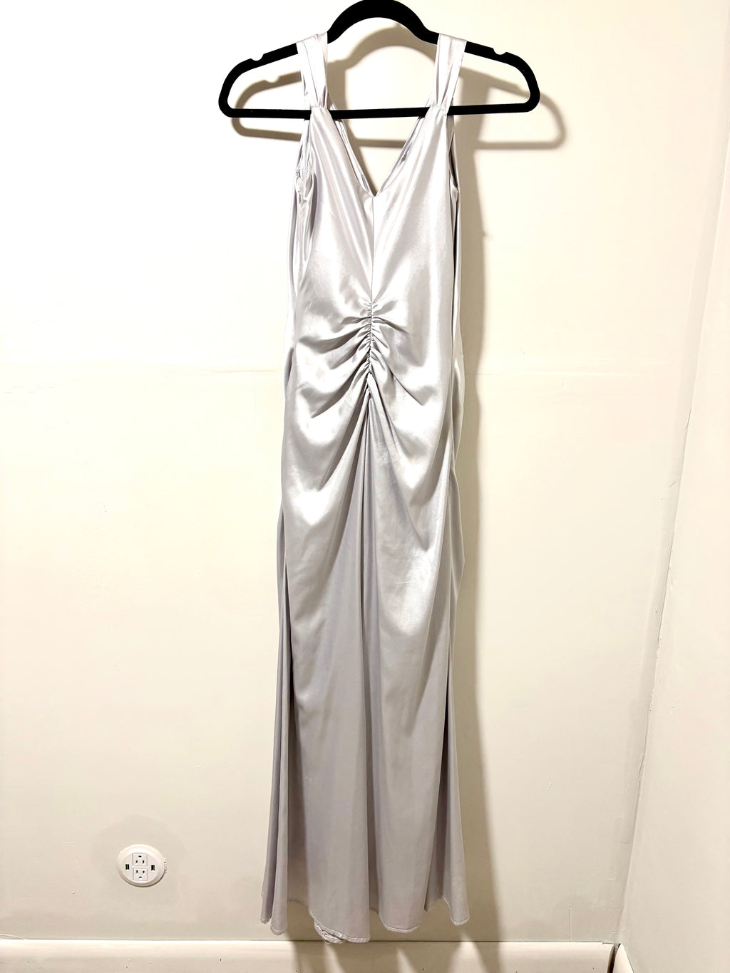 Silver Satin Formal Dress