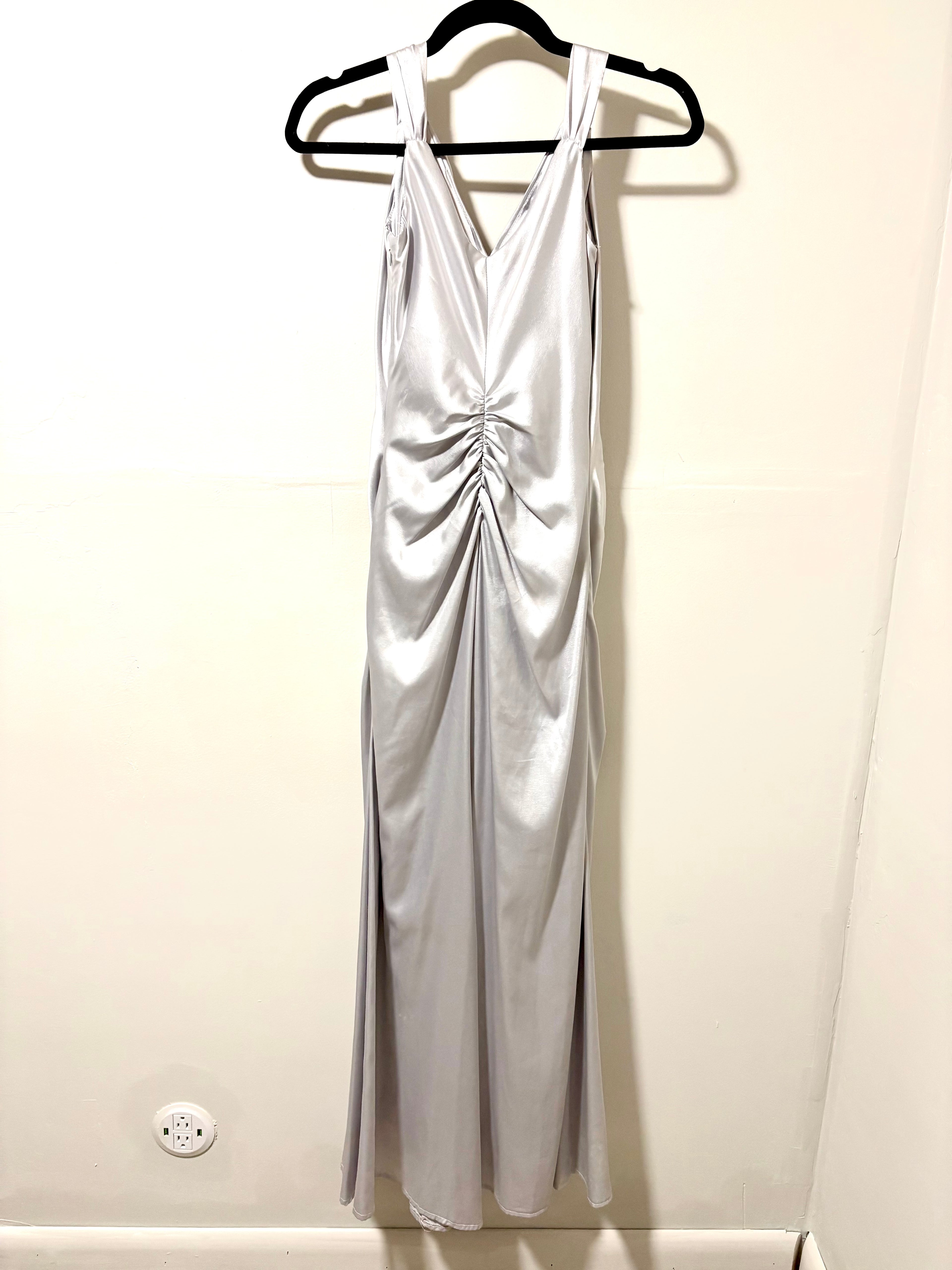 Silver Satin Formal Dress