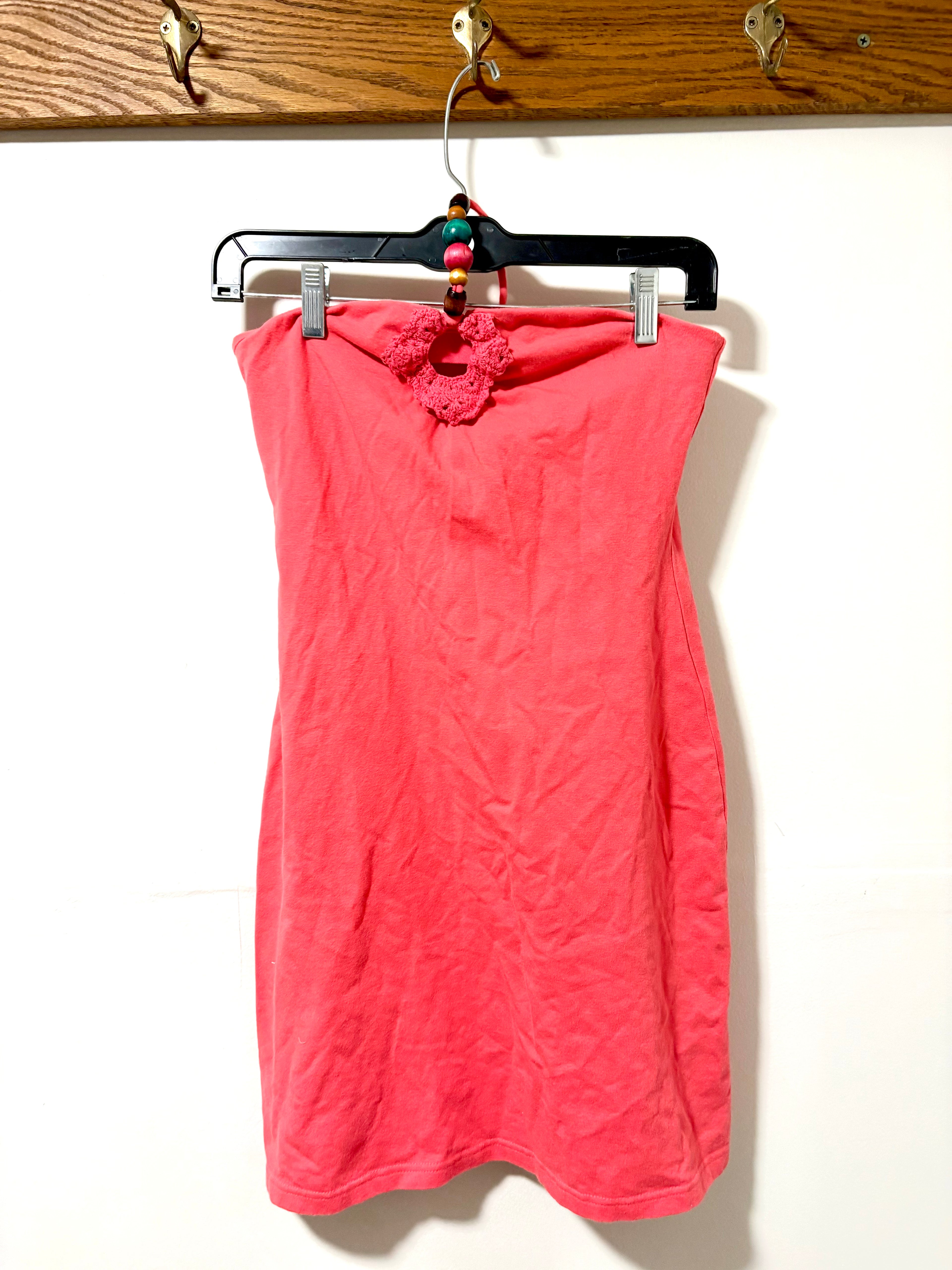 Pink Knit Tropical Mini Dress